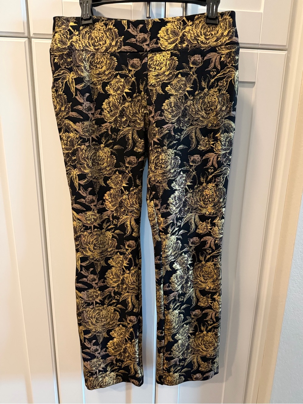 Soft Surroundings Nevina Jacquard Trousers Black Gold Floral Pants M